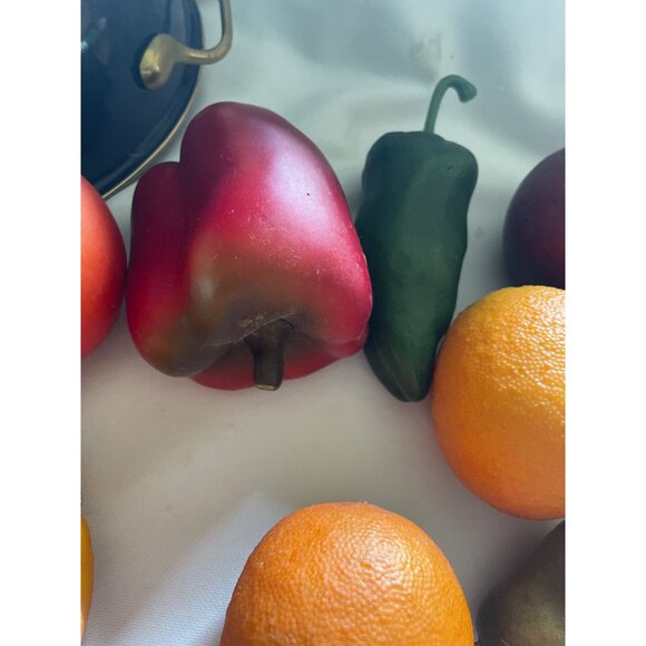 Vintage Blue Metal Colander With Brass Handles & Faux Fruits For Home Decor Or D - Picture 4 of 9